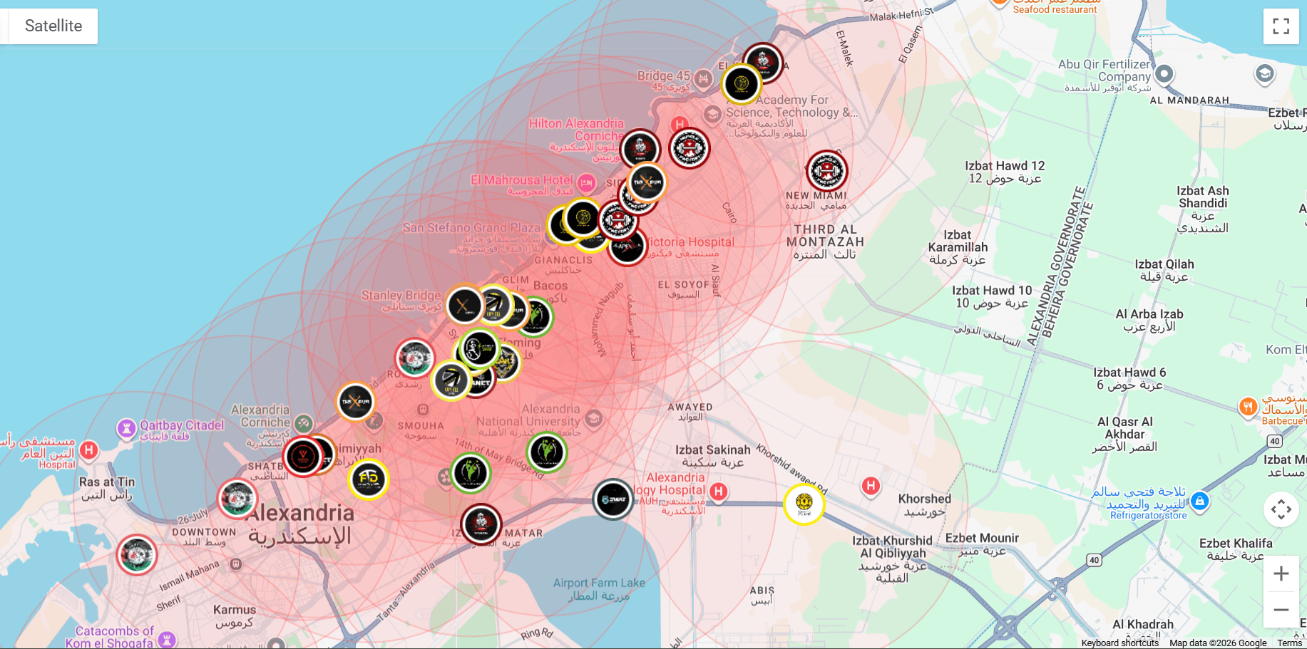 Map showing Kaimen partner gyms across Alexandria
