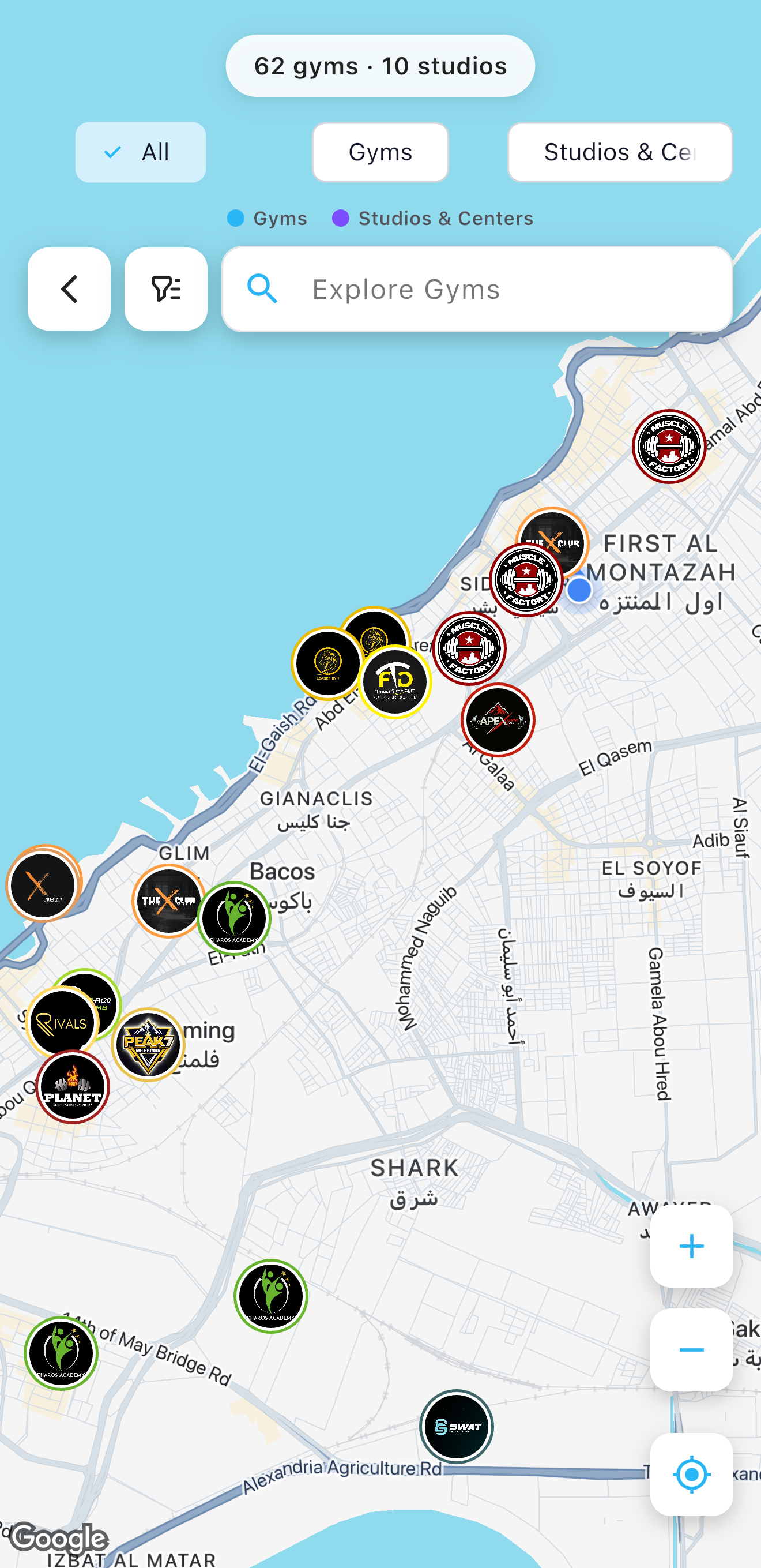 Find gyms and studios on the map in the Kaimen app